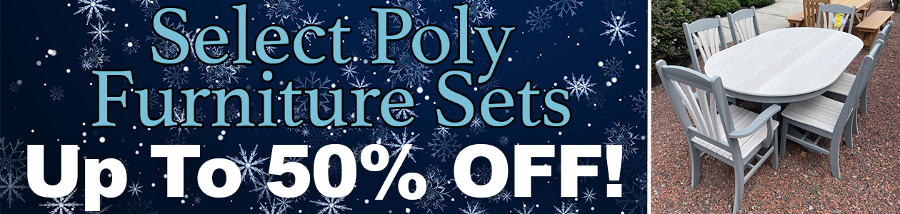 Select Poly Furniture up to 50% off! Sunburst table set.